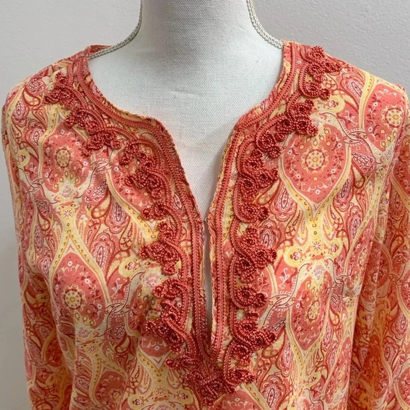 Rose & Thyme Tunic‎ Top Woman Medium Abstract Print Embroidery 100% Cotton K2 - Picture 5 of 10